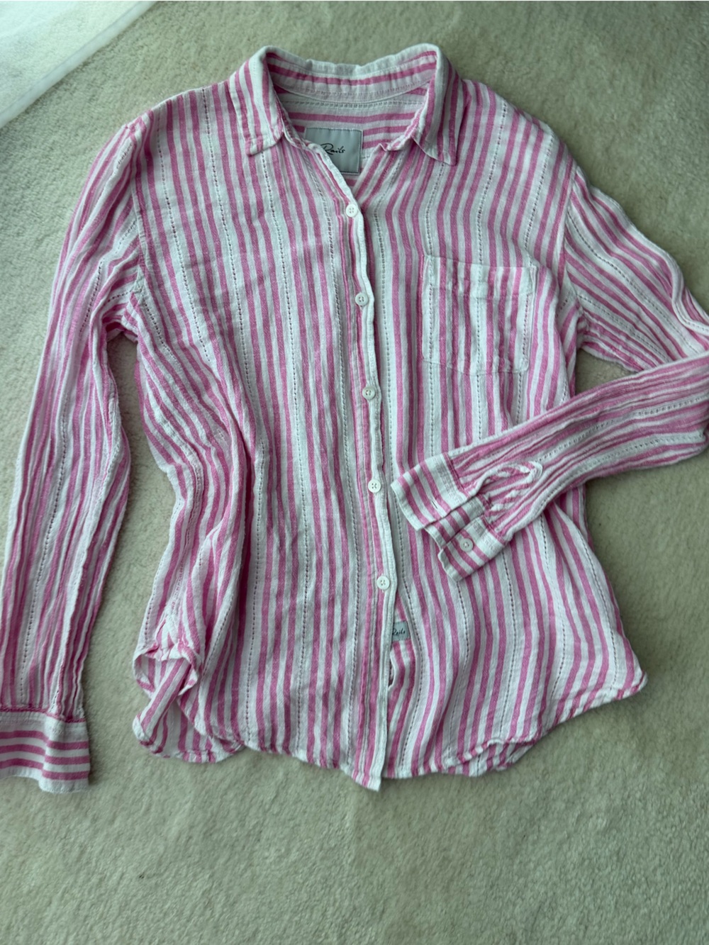 Rails Pink and White Striped Button-Down Shirt